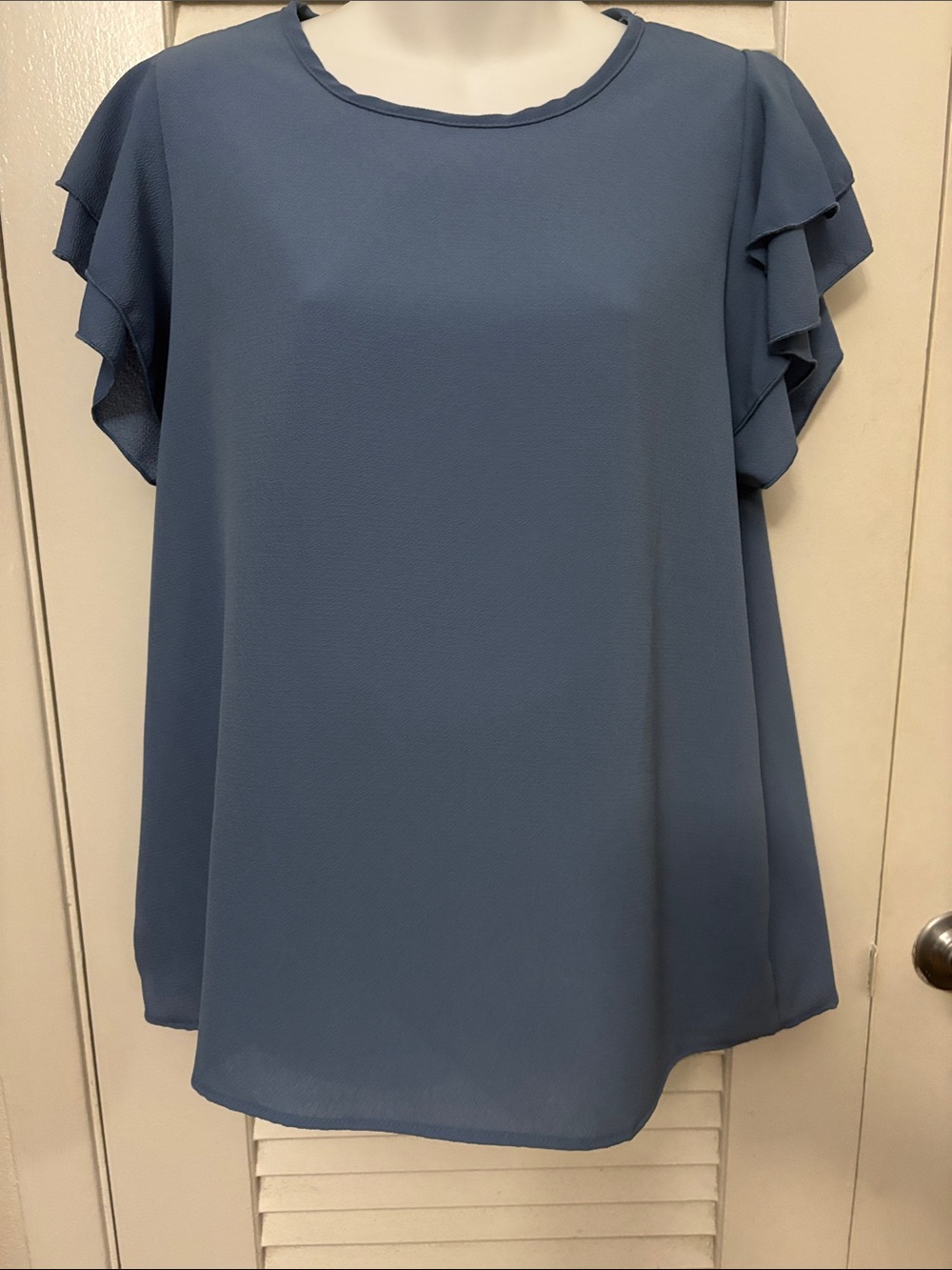 Women’s Slate Blue Ruffle Sleeve Blouse